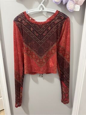 Free People Simply Red Lace Up Mesh Top - XS
